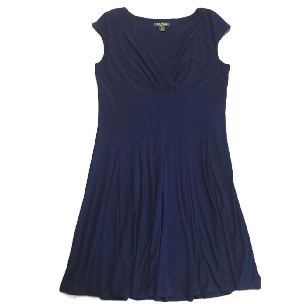 Ralph Lauren Empire A-line Dress Womens 16 Midnight Blue Stretch Pullover